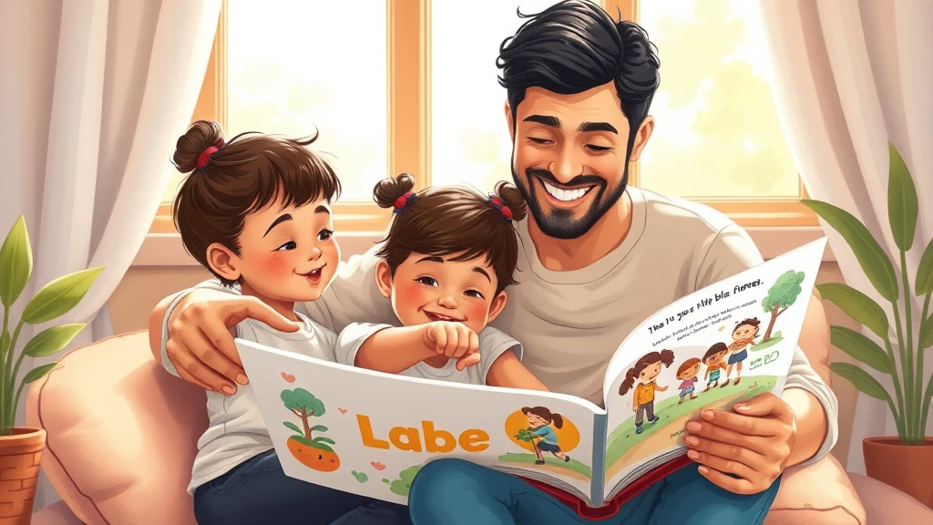 A parent and child reading a personalized storybook together, emphasizing a scene of shared learning and confidence.