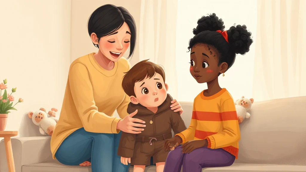 Una familia feliz lee un libro personalizado sobre desastres naturales con sus hijos, en un ambiente de seguridad y calma.