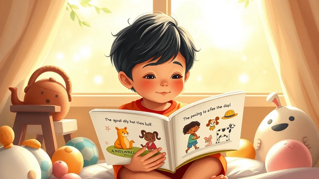 A parent reading a personalized storybook to a child, who looks directly at the pages with a sense of pride and engagement.