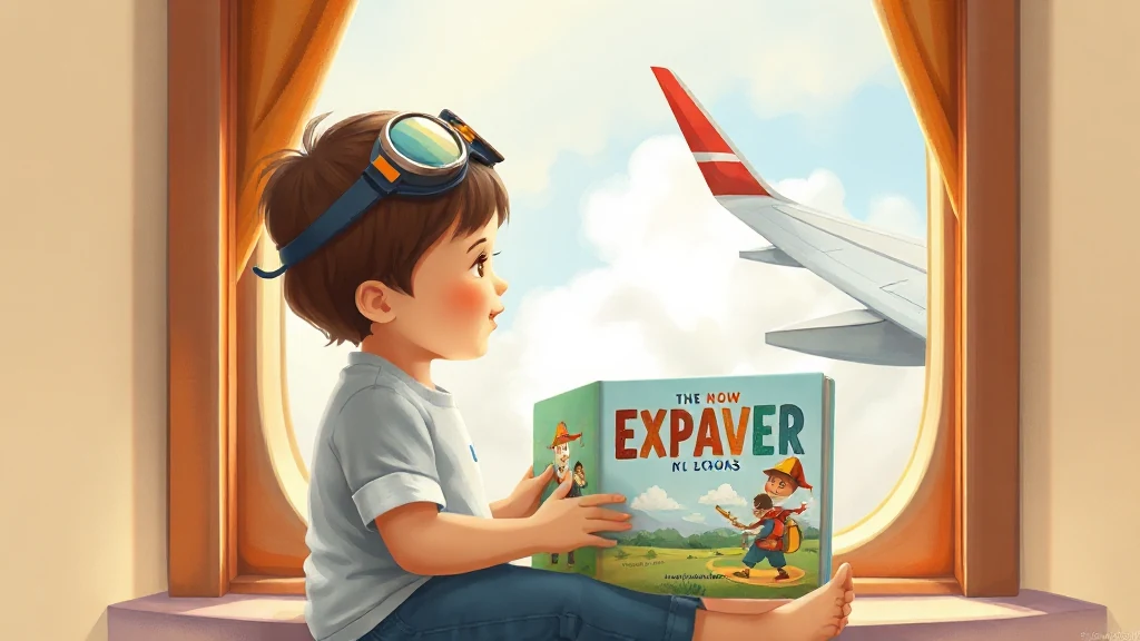 A young child smiling while reading a personalized storybook about airplanes with a parent.