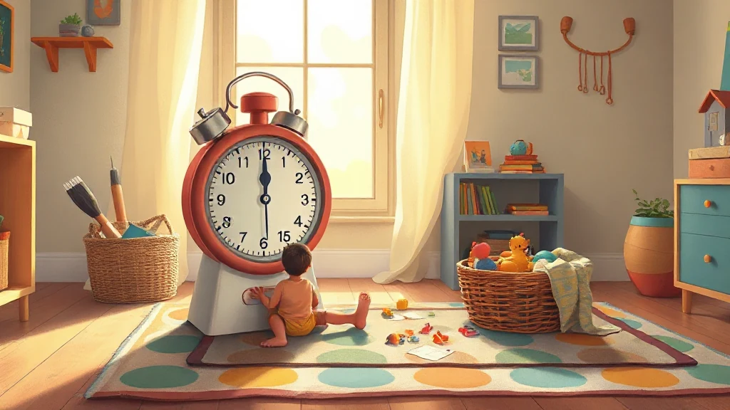 A young child patiently waiting for a timer to go off while sitting on a cozy rug with a book.
