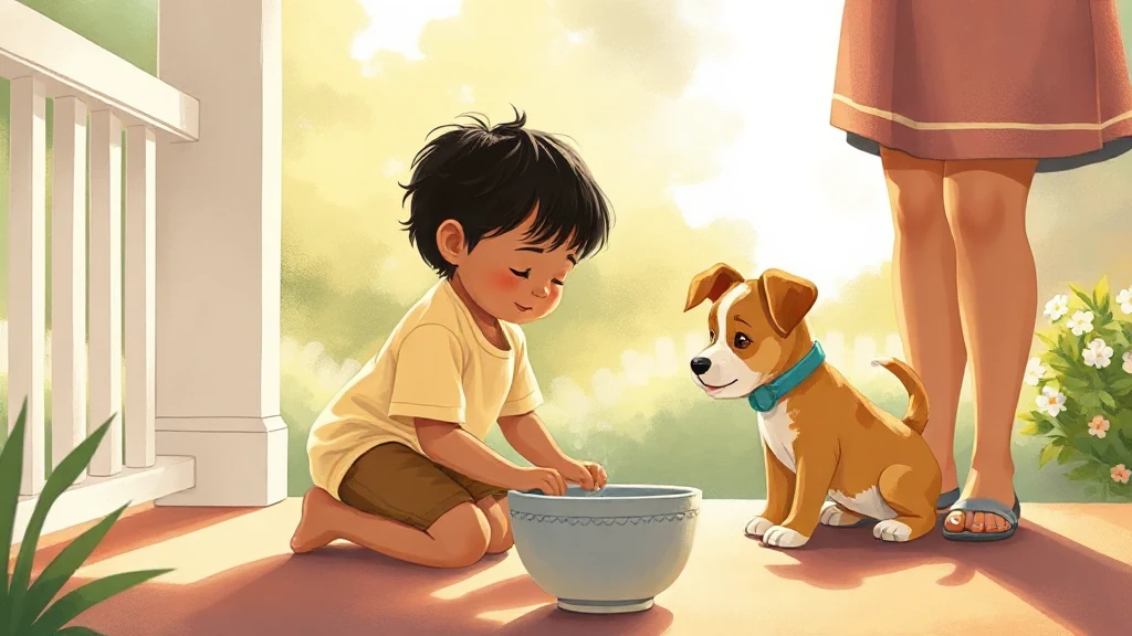 A young child smiling while holding a colorful personalized storybook about animals.