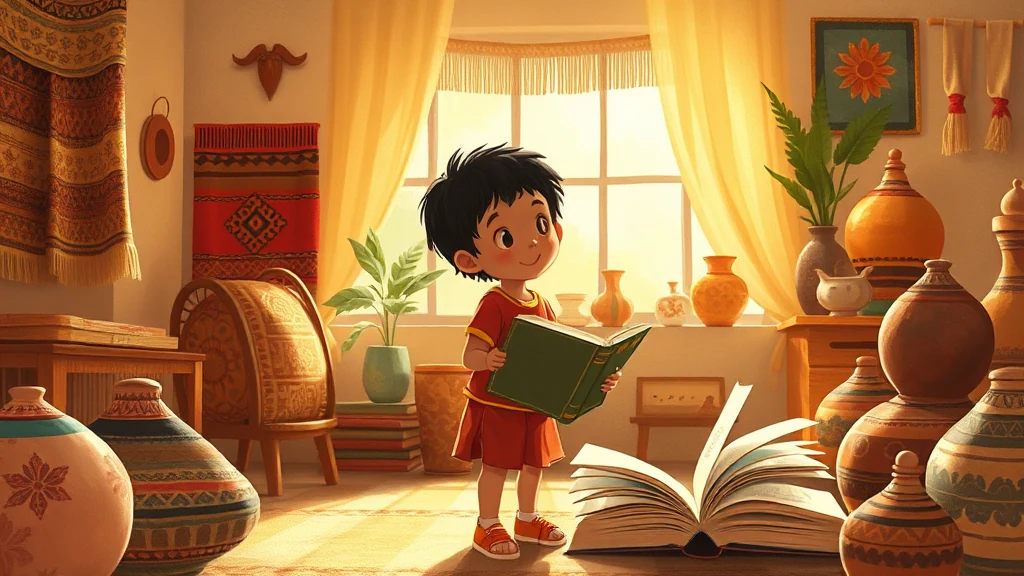 A parent and child smiling while reading a colorful personalized book together in a cozy living room.