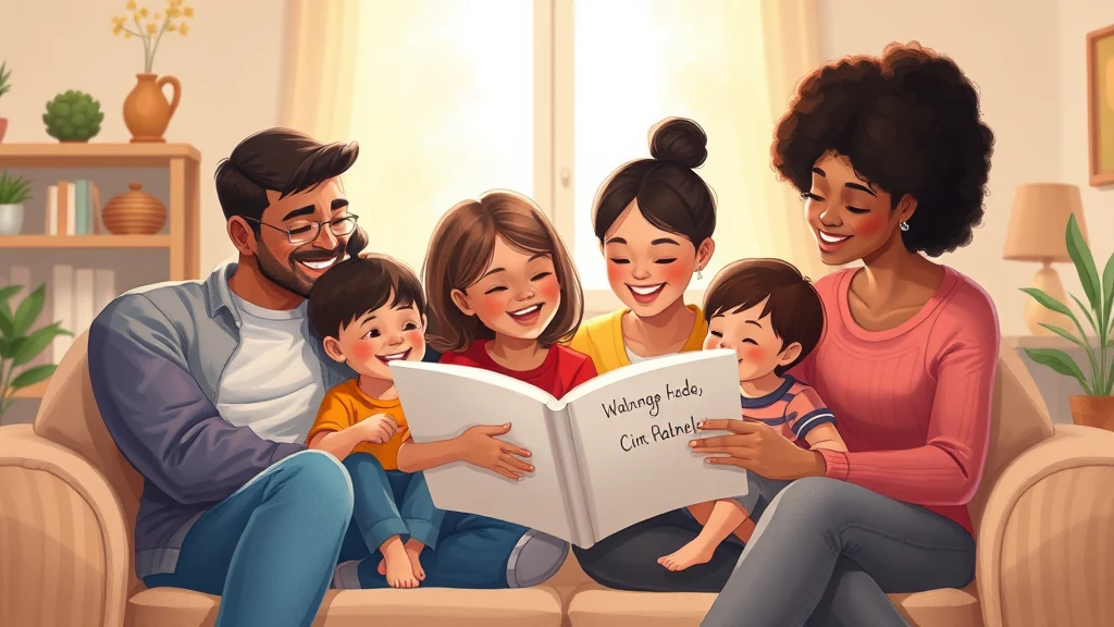 Madre che legge con cura un libro personalizzato bilingue al figlio, che è l'eroe della storia, in un ambiente accogliente che mescola cultura e lingue.