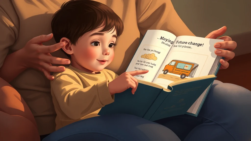 Una madre y su hijo de 6 años leyendo un cuento personalizado sobre una mudanza, abrazados en el sofá.