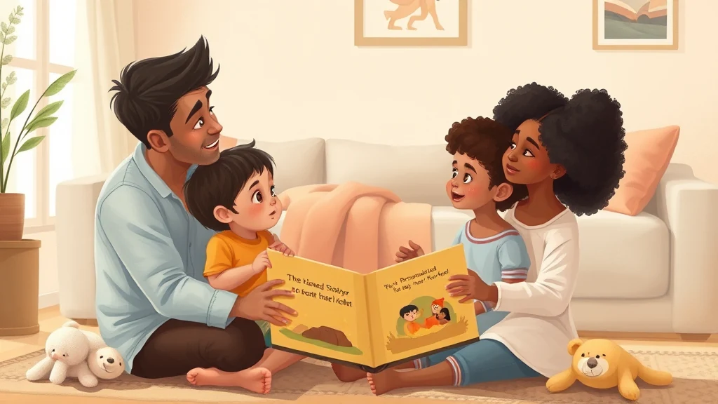 Eine Mutter liest ihrem kleinen Sohn ein personalisiertes Buch vor, das eine große Veränderung in der Familie darstellt.