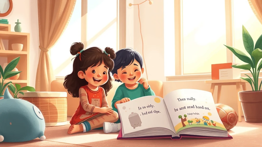 Child playing with toys around an open personalized storybook, linking the tale to imaginative play; vibrant, energetic scene.